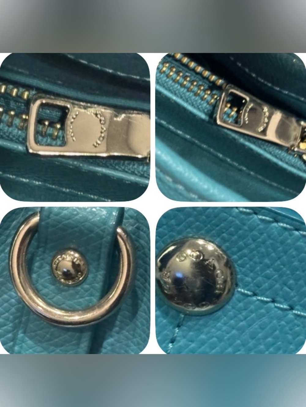 Coach Margot Studded Carryall Crossbody Aqua Blue Pebbled Leather Silver Rivets - Picture 11 of 16